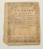 Two-third Dollar Continental Currency-1776