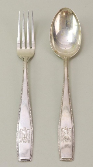 Dinner Fork  and Serving Spoon - WWII Adolf Hitler