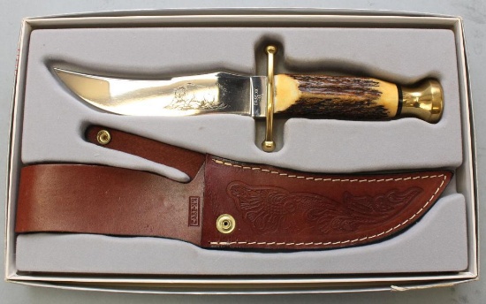 Case Kodiak fixed blade stag handle knife with sheath.