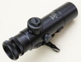 Colt 3 x 20 scope with clear optics and leather caps.