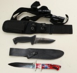 Bear & Son fixed blade knife with sheath and CRKT knife and sheath.