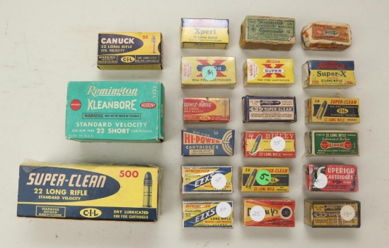 Mixed lot of .22 LR, Short, .22 Win Auto in vintage boxes.