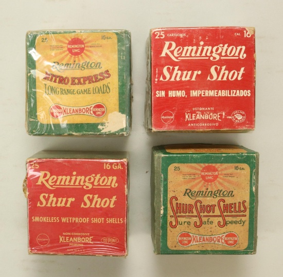 Lot of 4 vintage Remington 16 ga boxes and ammo.