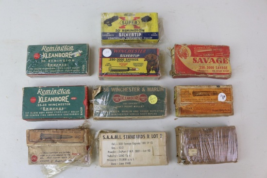 Lot of 10 vintage boxes of rifle ammo.