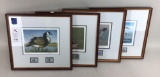 Lot of 4 framed waterfowl prints and stamps.
