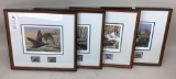 Lot of 4 framed waterfowl prints and stamps.