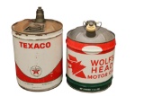 Wolf's Head & Texaco Motor Oil Cans