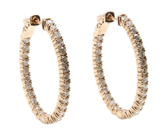 14K Rose Gold and Diamond Hoop Earrings