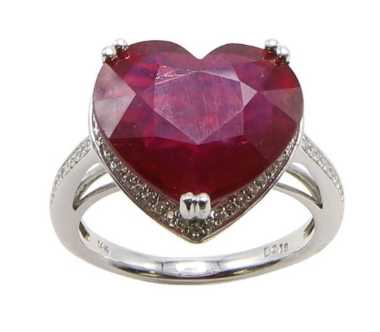 14KW Gold Ruby Heart and Diamond Ring