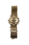 10K Gold Victorian Mesh Pearl Enamel Bracelet
