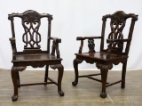 Pair of Chinese Chippendale Rosewood Arm Chairs