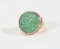 14KY Gold Carved Green Jade Ring