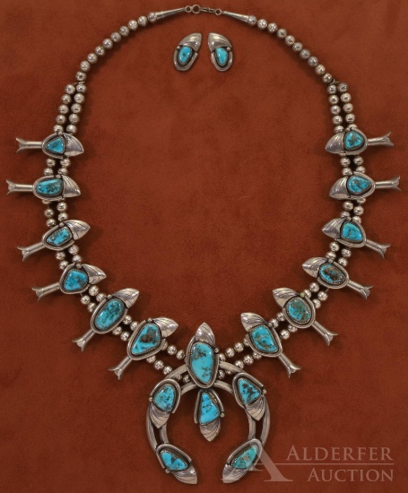 Sterling Silver Turquoise Squash Blossom Set
