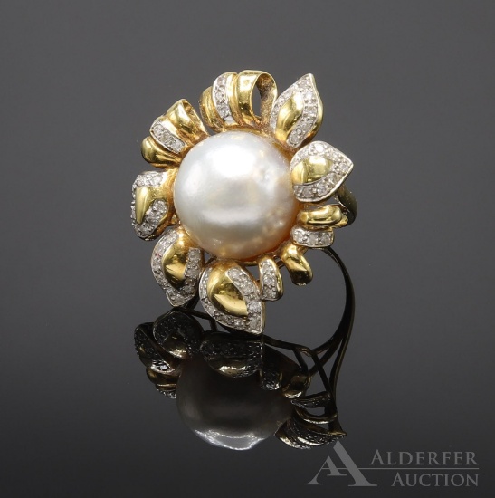 18KY Gold Mabe Pearl and Diamond Ring