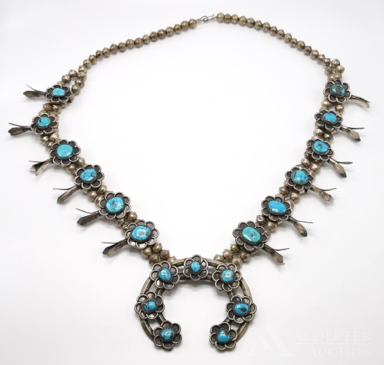 Sterling Silver Turquoise Squash Blossom Necklace