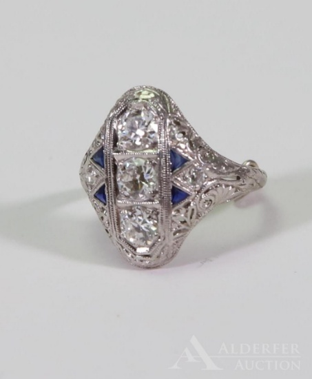 Platinum Diamond and Sapphire Ring