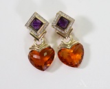 14KY Gold Citrine, Amethyst, Diamond Earrings