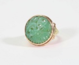 14KY Gold Carved Green Jade Ring