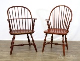 New England Red Painted Windsor Arm Chairs