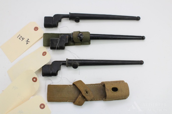 Lot of British No. 4 MKII Spike Bayonets, Scabbards, and Frogs.