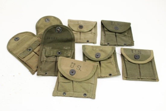 Lot of 8 WWII period transitional M1 Carbine Double 15 round Magazine pouches for web belts.