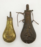 Grouping of 2 brass powder flasks.