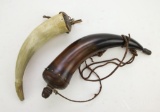 Lot of 2 antique and vintage powder horns.