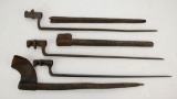 Grouping of 3 US marked socket bayonets with leather scabbards.