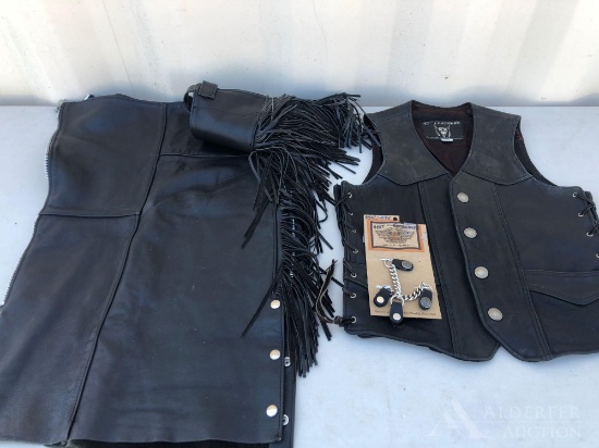 Leather Motorcycle Vest and Chaps