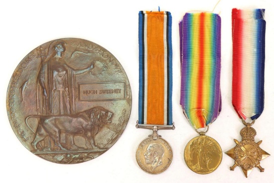 British World War One Medal Trio with Death Plaque-Highland Light Infantry-KIA Gallipoli