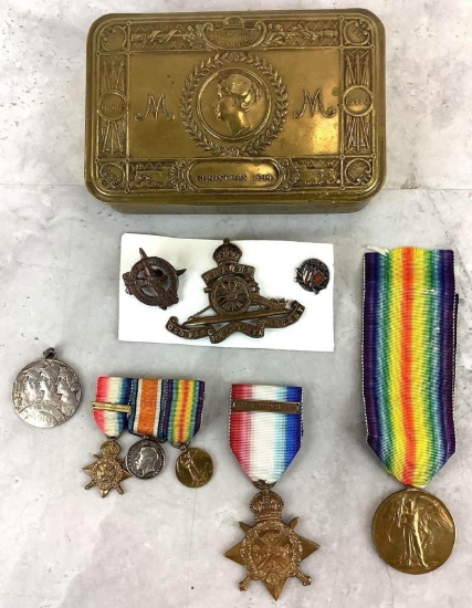 British World War One Medals, Pins and Princess Mary Christmas Tin