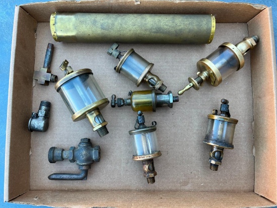 Assorted Hit and Miss Engine oilers and parts.