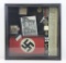 Shadow Box With German WWII Pins, Metals, Photo And Arm Band