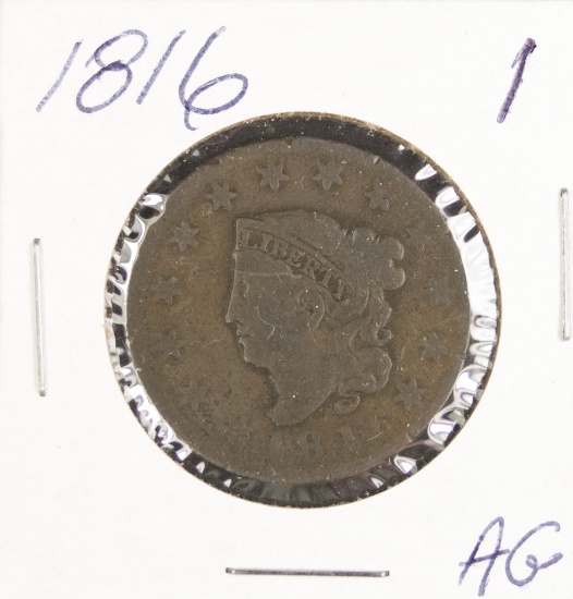 1816 Matron Head Large Cent - AG