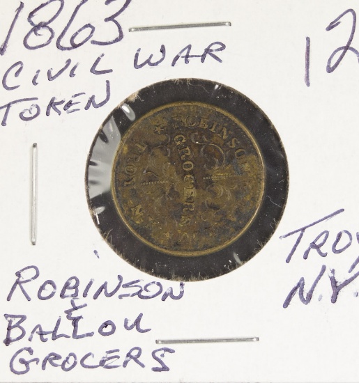 1863 Civil War Token - Store Card-Robinson/Ballon - Grocers Troy, N.Y.