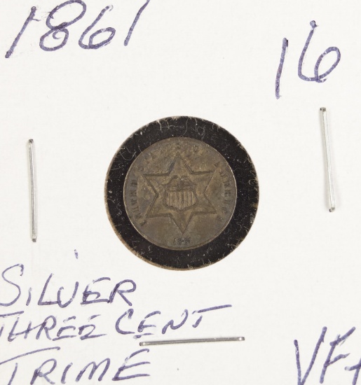 1861 Silver Three Cent Piece/Trime VF+