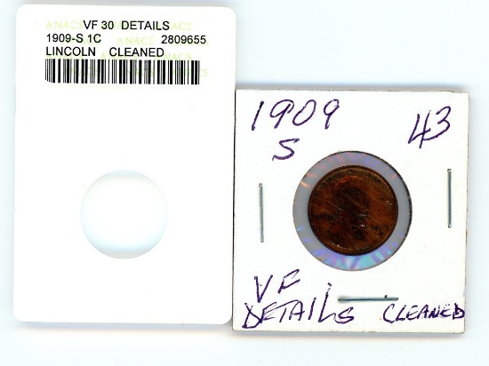 1909-S Lincoln Cent ANAC - VF Cleaned