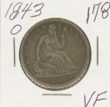 1843-O SEATED LIBERTY HALF DOLLAR - VF