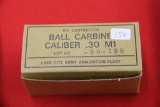 1 Box of 50, Lake City Army 30 cal M1 Ball Carbine