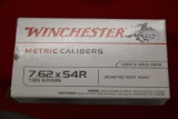 1  Box of 20, Winchester 7.62 x 54R Deer & Wild