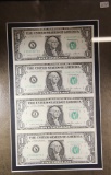 UNCUT SHEET OF 4 - ONE DOLLAR FED NOTES