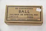 1 Box of 50, Federal 38 spl M41 Ball