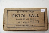 1 Box of 50, Western Cartridge Pistol Ball 45