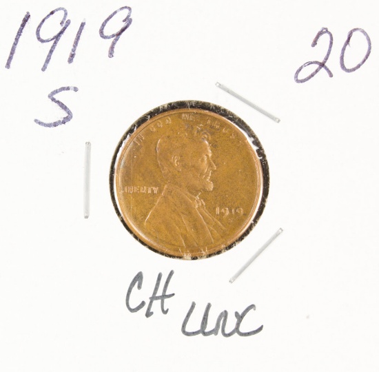 1919-S LINCOLN CENT - CH UNC