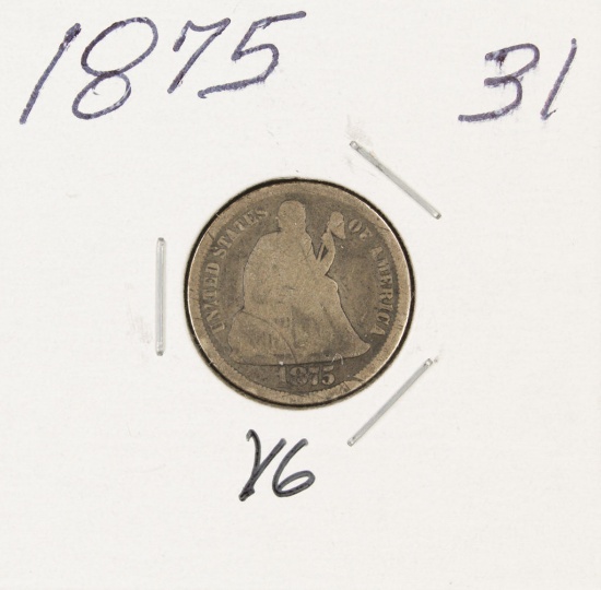 1875 - SEATED LIBERTY DIME - VG