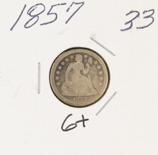 1857 - SEATED LIBERTY HALF DIME - G+