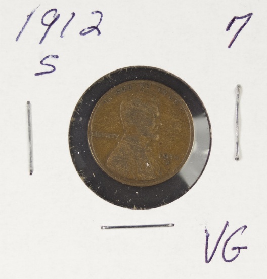 1912-S LINCOLN CENT -VG