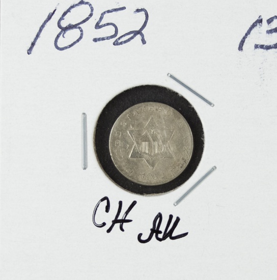 1852 - SILVER THREE CENT PIECE - AU