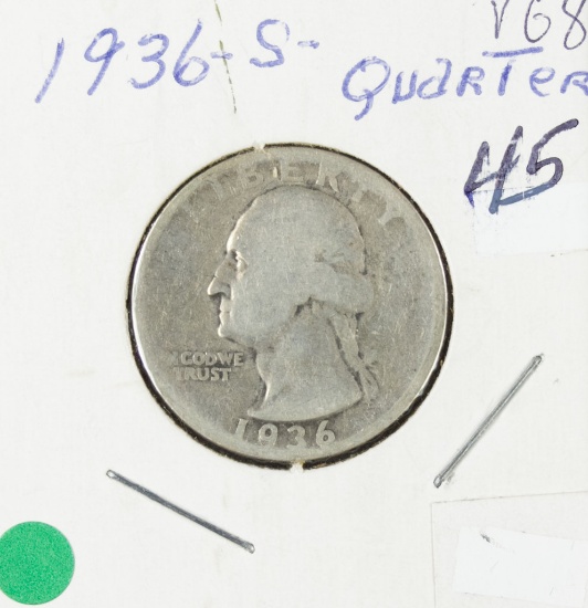 1936-S WASHINGTON QUARTER - VG