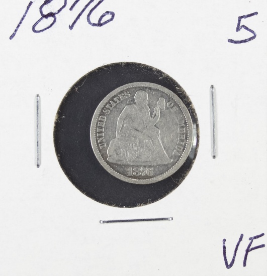 1876 - SEATED LIBERTY DIME - VF